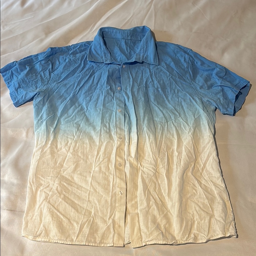 Blue and White Gradient Casual Button Down Shirt